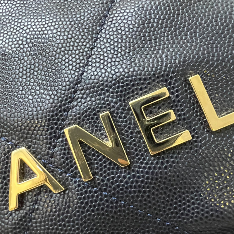 Chanel 22 Small Hobo Handbag in Navy Shiny Caviar and LGHW (Model: AS3260)