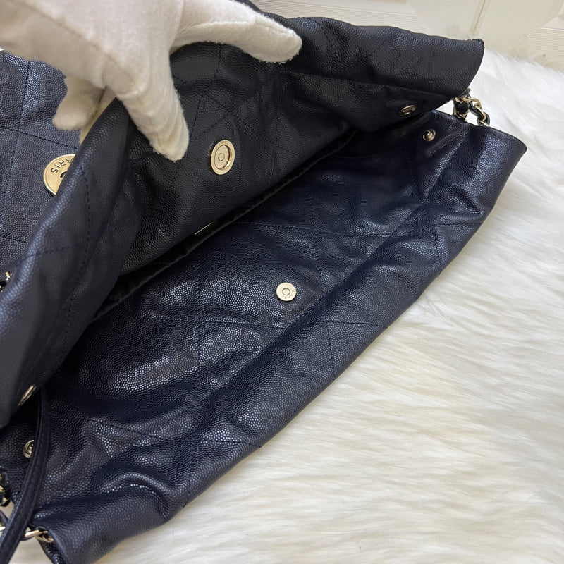 Chanel 22 Small Hobo Handbag in Navy Shiny Caviar and LGHW (Model: AS3260)