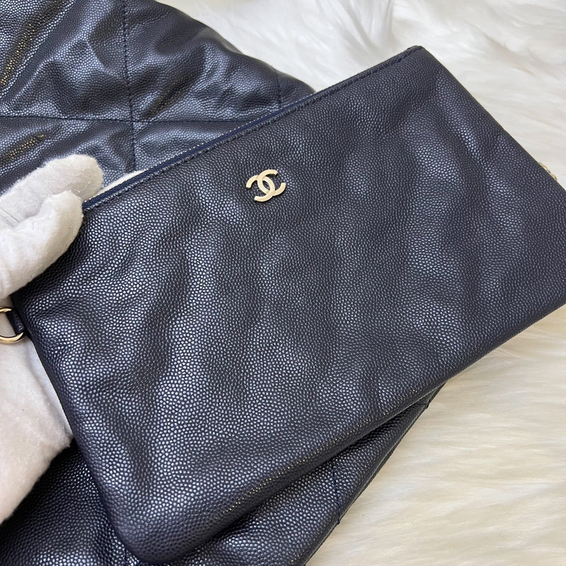 Chanel 22 Small Hobo Handbag in Navy Shiny Caviar and LGHW (Model: AS3260)