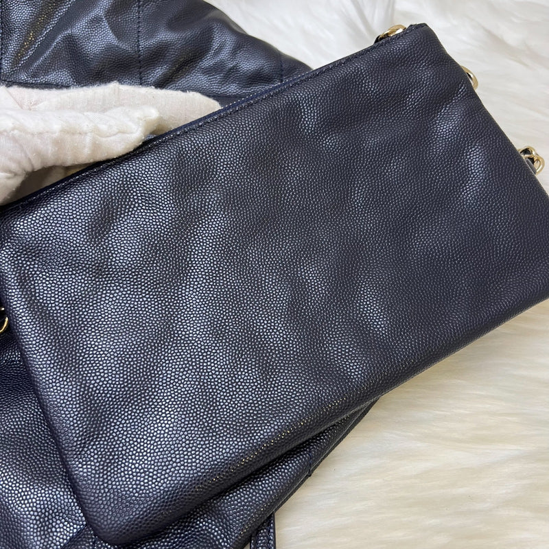 Chanel 22 Small Hobo Handbag in Navy Shiny Caviar and LGHW (Model: AS3260)