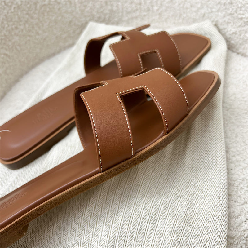 Hermes Oran Sandals in Gold Box Leather Sz 41