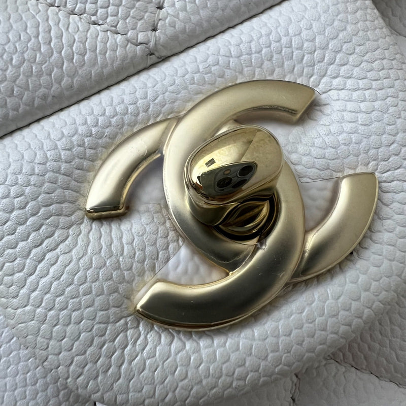 Chanel Small Classic Flap CF in White Caviar and LGHW