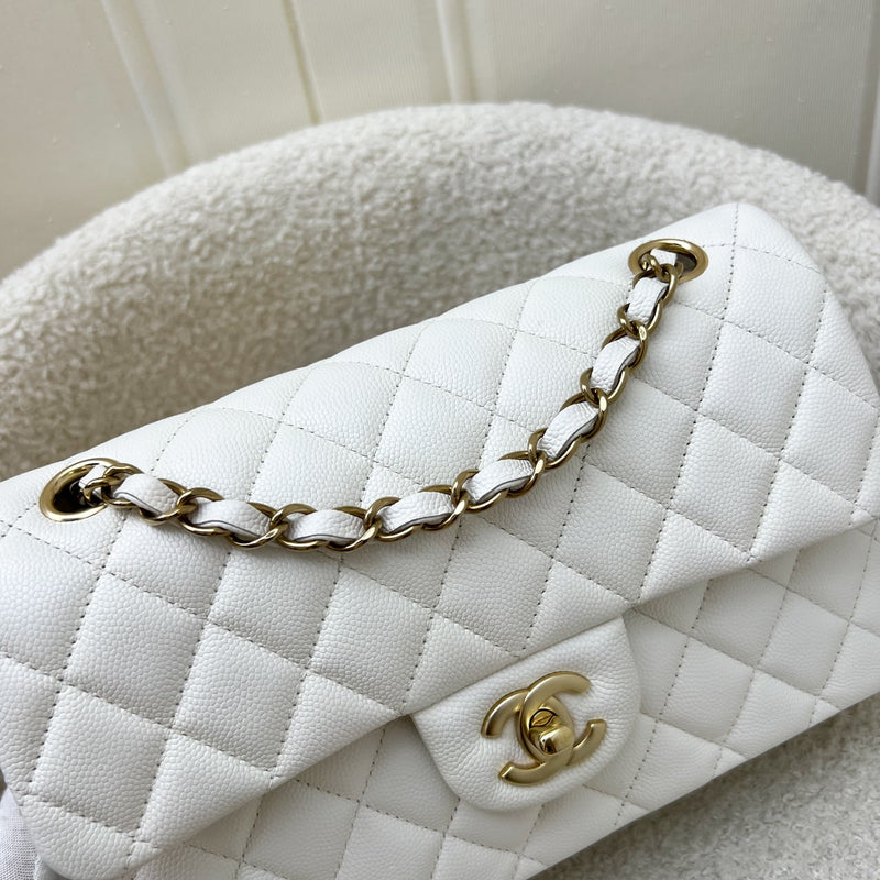 Chanel Small Classic Flap CF in White Caviar and LGHW