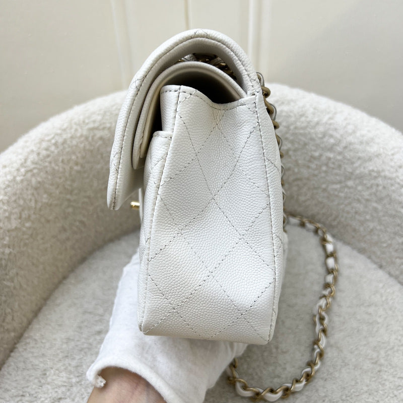 Chanel Small Classic Flap CF in White Caviar and LGHW