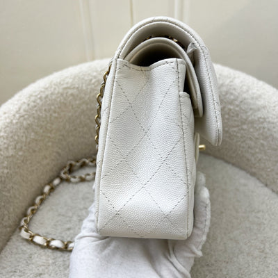 Chanel Small Classic Flap CF in White Caviar and LGHW