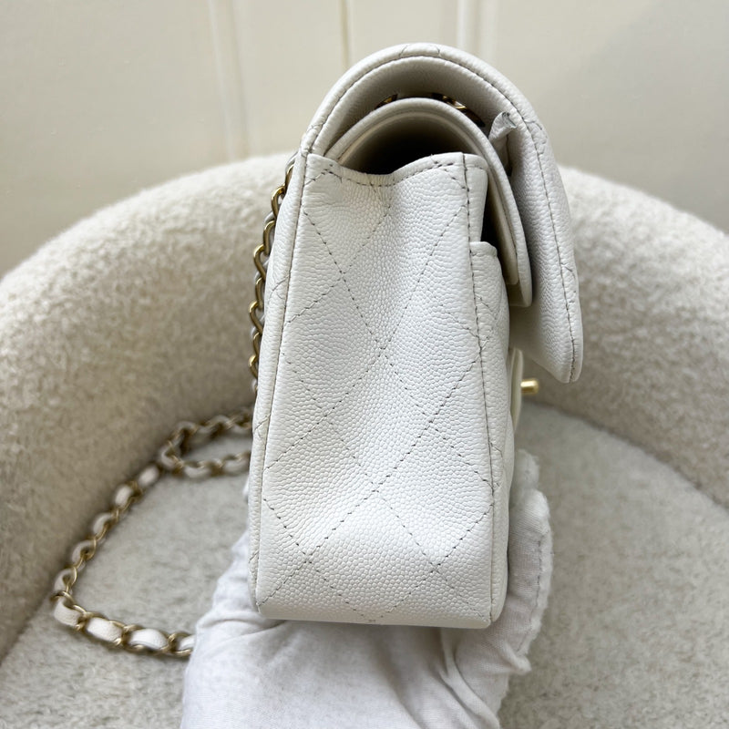 Chanel Small Classic Flap CF in White Caviar and LGHW