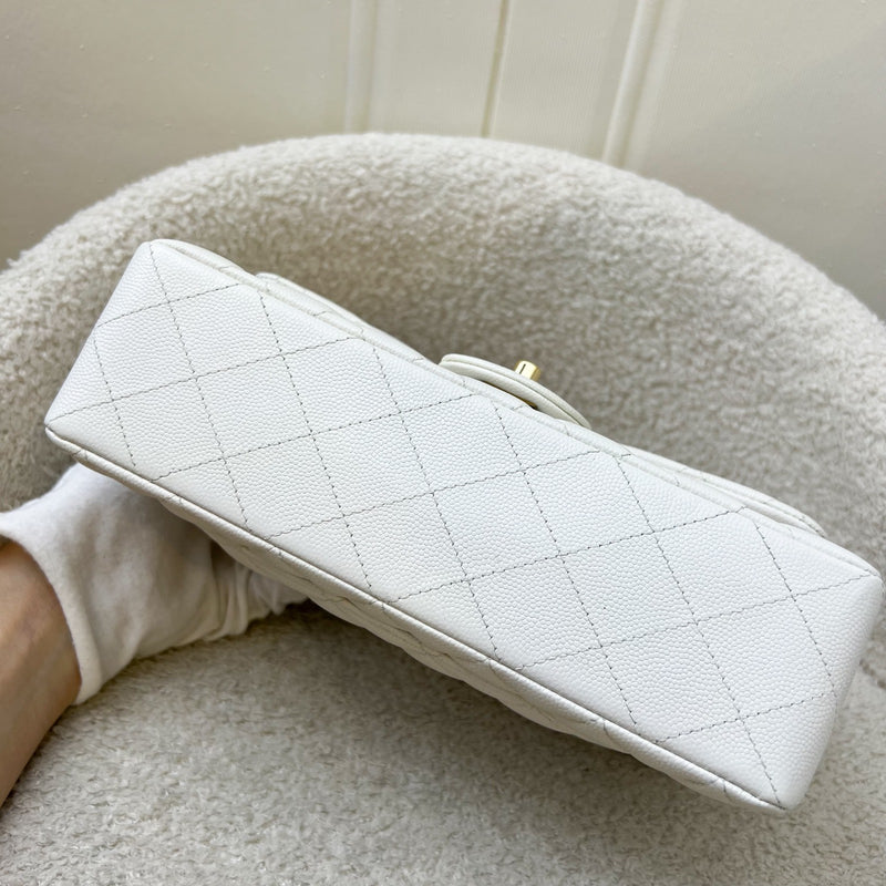 Chanel Small Classic Flap CF in White Caviar and LGHW