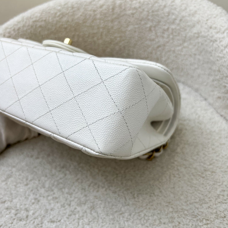 Chanel Small Classic Flap CF in White Caviar and LGHW