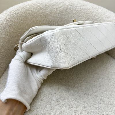 Chanel Small Classic Flap CF in White Caviar and LGHW