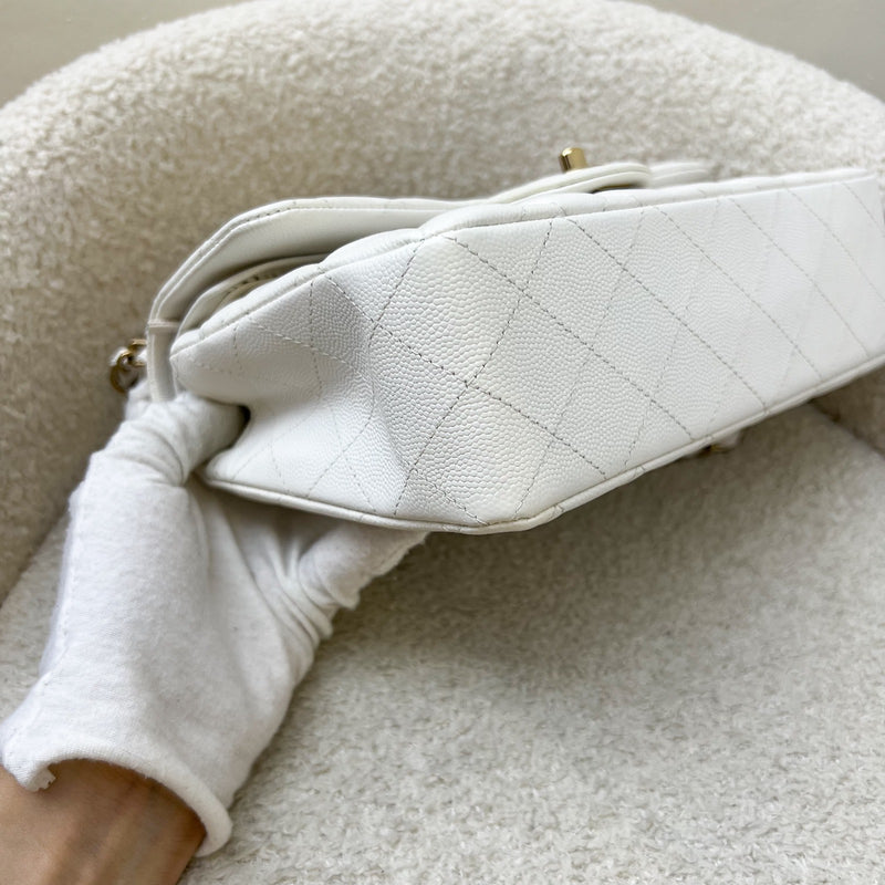 Chanel Small Classic Flap CF in White Caviar and LGHW