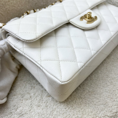 Chanel Small Classic Flap CF in White Caviar and LGHW