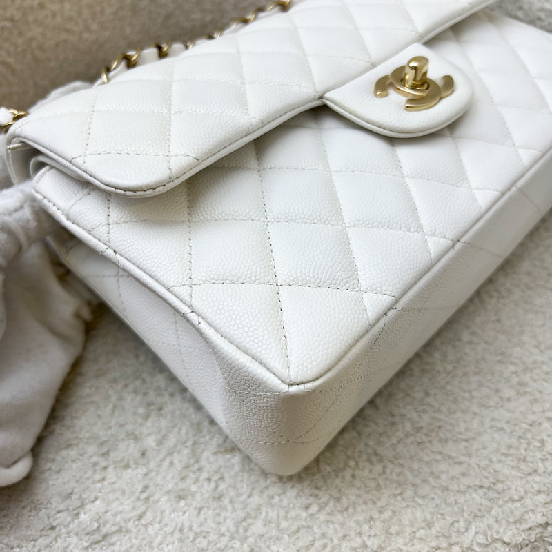 Chanel Small Classic Flap CF in White Caviar and LGHW