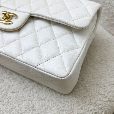 Chanel Small Classic Flap CF in White Caviar and LGHW