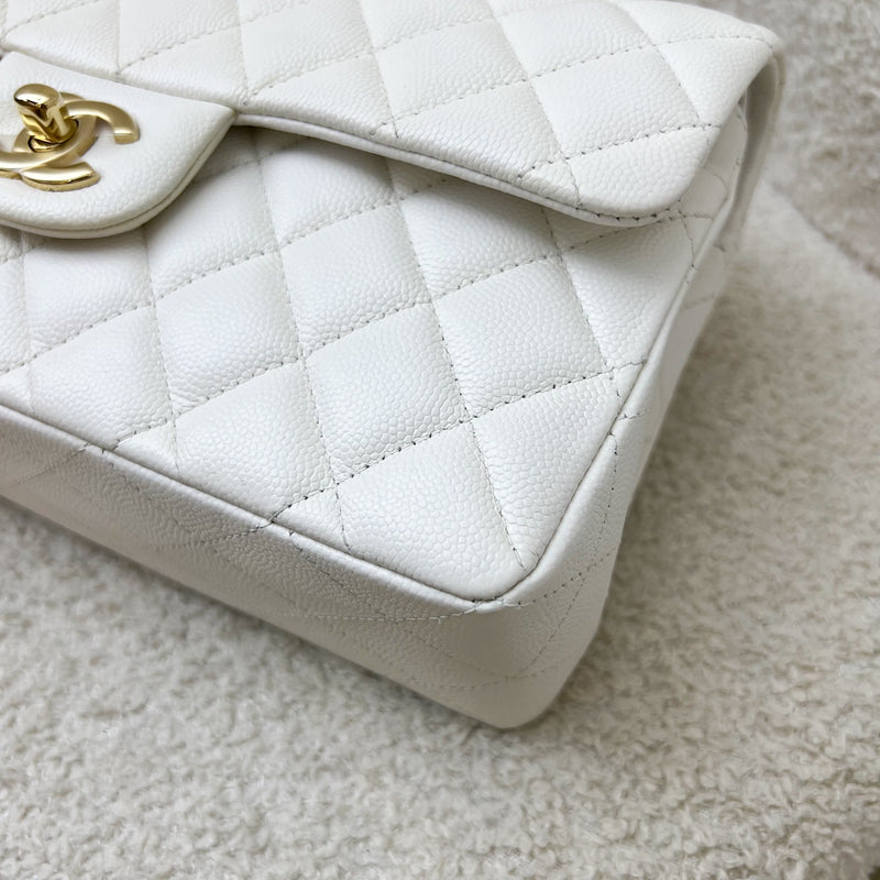 Chanel Small Classic Flap CF in White Caviar and LGHW
