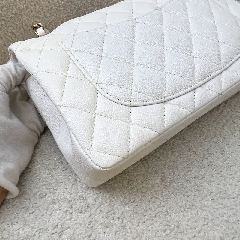 Chanel Small Classic Flap CF in White Caviar and LGHW
