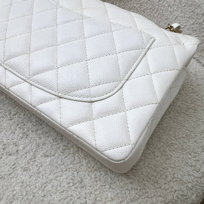Chanel Small Classic Flap CF in White Caviar and LGHW