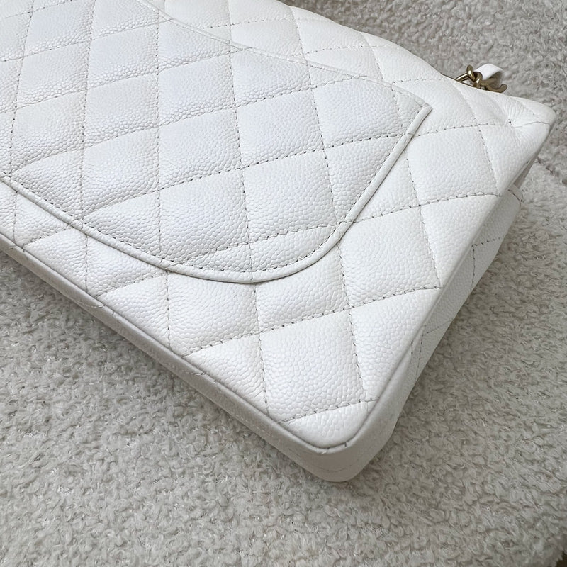 Chanel Small Classic Flap CF in White Caviar and LGHW