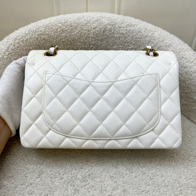 Chanel Small Classic Flap CF in White Caviar and LGHW