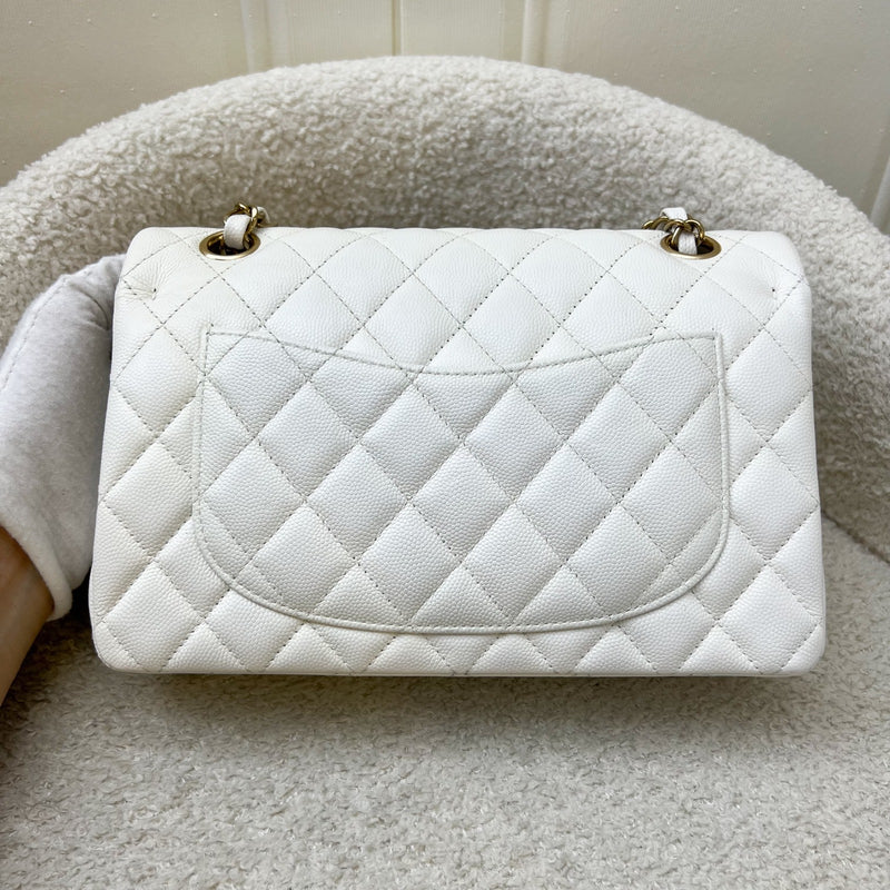 Chanel Small Classic Flap CF in White Caviar and LGHW