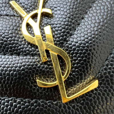 Saint Laurent YSL Zipped Card Holder / Coin Purse in Black Grained Leather and GHW