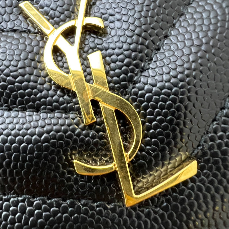 Saint Laurent YSL Zipped Card Holder / Coin Purse in Black Grained Leather and GHW