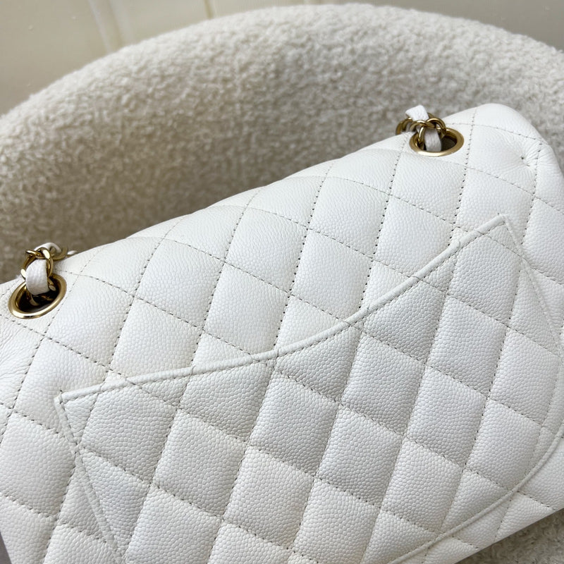 Chanel Small Classic Flap CF in White Caviar and LGHW