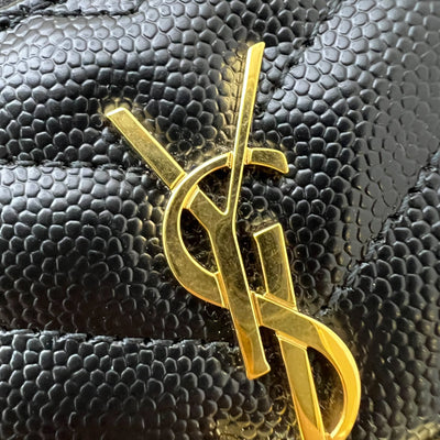 Saint Laurent YSL Zipped Card Holder / Coin Purse in Black Grained Leather and GHW