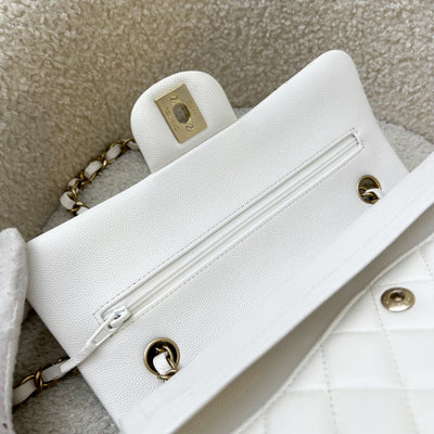 Chanel Small Classic Flap CF in White Caviar and LGHW