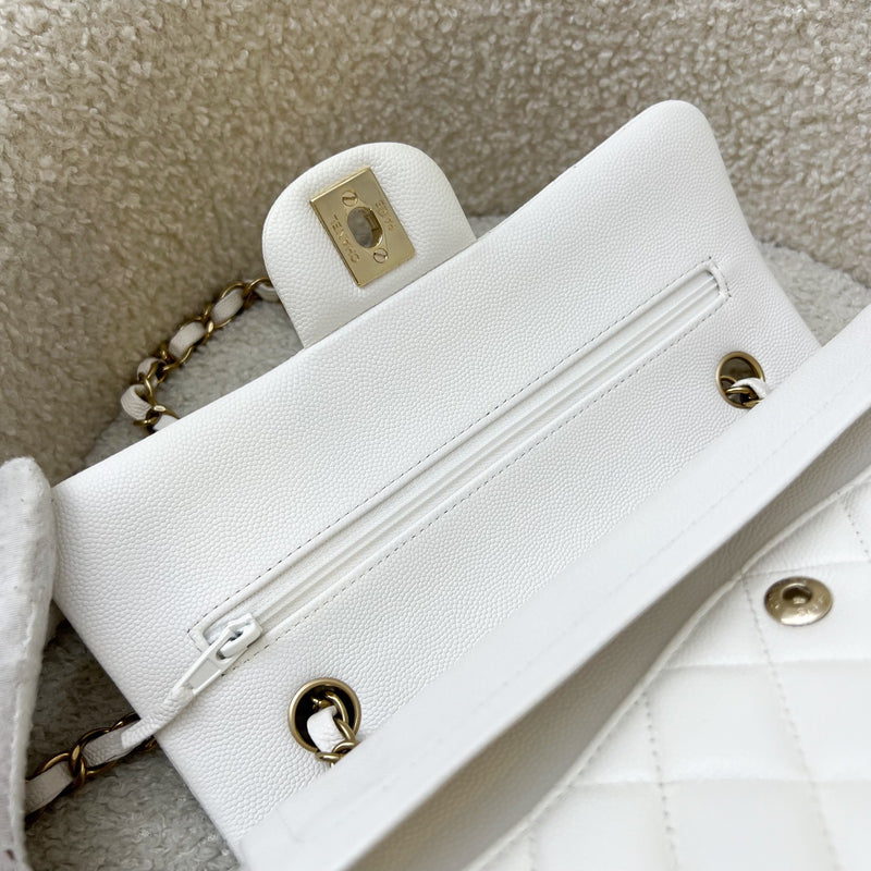 Chanel Small Classic Flap CF in White Caviar and LGHW