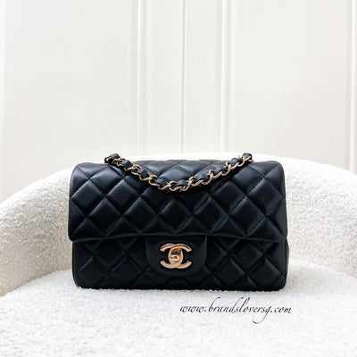 Chanel Classic Mini Rectangle Flap in Black Lambskin and Rose Gold HW