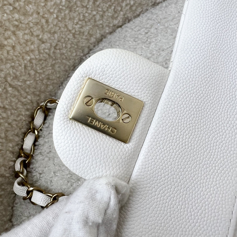 Chanel Small Classic Flap CF in White Caviar and LGHW
