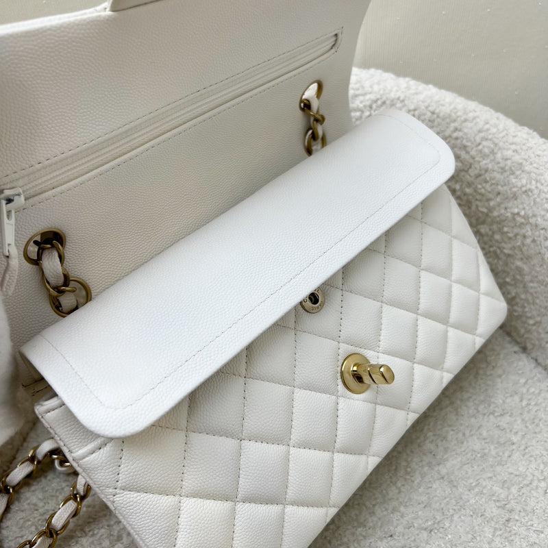 Chanel Small Classic Flap CF in White Caviar and LGHW