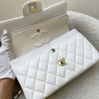 Chanel Small Classic Flap CF in White Caviar and LGHW