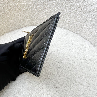 Saint Laurent YSL Zipped Card Holder / Coin Purse in Black Grained Leather and GHW