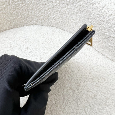 Saint Laurent YSL Zipped Card Holder / Coin Purse in Black Grained Leather and GHW