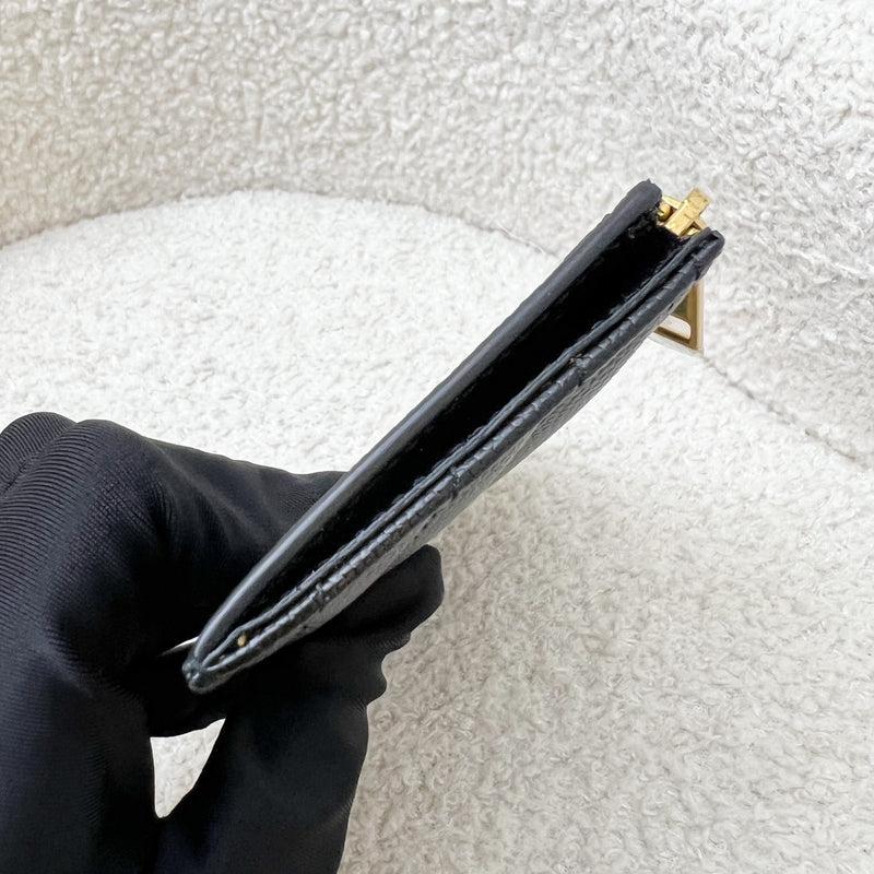 Saint Laurent YSL Zipped Card Holder / Coin Purse in Black Grained Leather and GHW