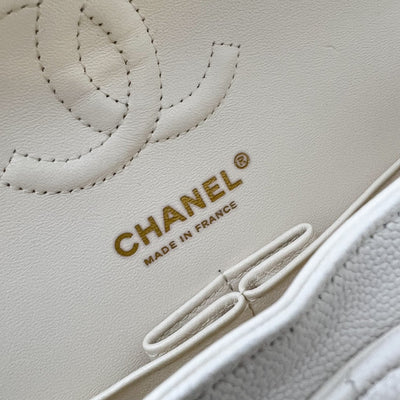 Chanel Small Classic Flap CF in White Caviar and LGHW