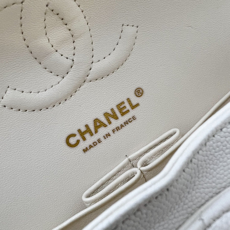 Chanel Small Classic Flap CF in White Caviar and LGHW