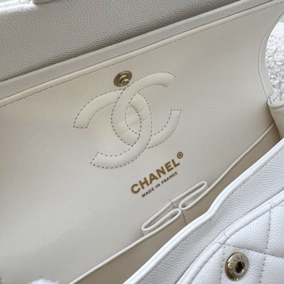 Chanel Small Classic Flap CF in White Caviar and LGHW