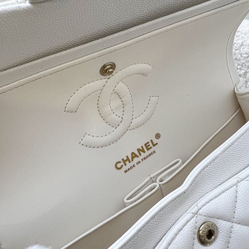 Chanel Small Classic Flap CF in White Caviar and LGHW