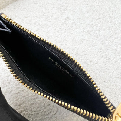 Saint Laurent YSL Zipped Card Holder / Coin Purse in Black Grained Leather and GHW