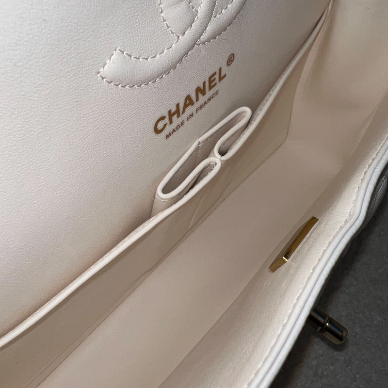 Chanel Small Classic Flap CF in White Caviar and LGHW