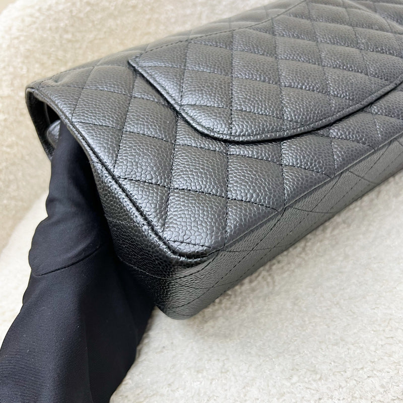 Chanel Medium Classic Flap CF in Black Caviar and SHW (Model: A01112)