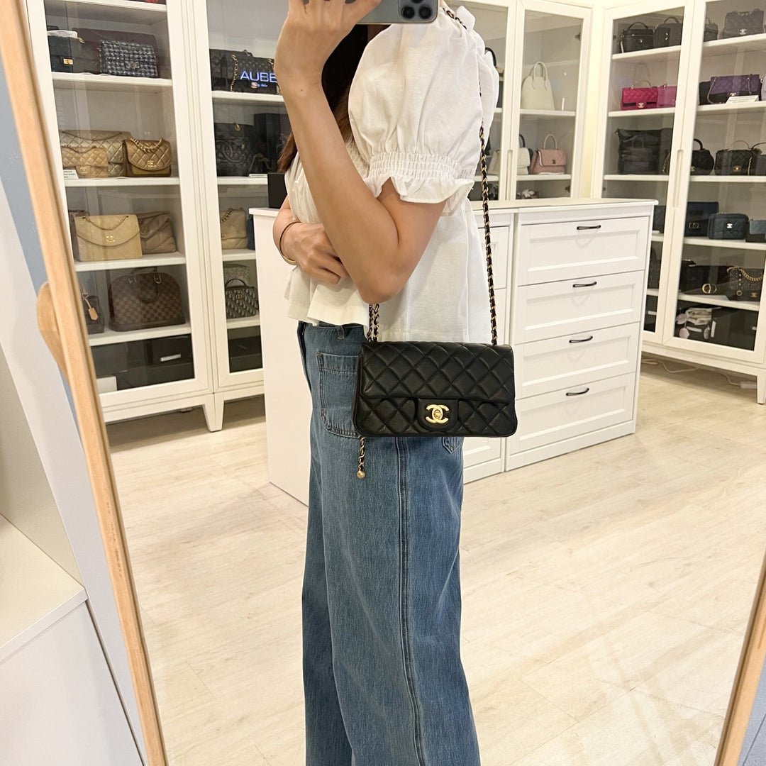 Chanel Pearl Crush Mini Rectangle Flap in 24K Black Stiff Lambskin