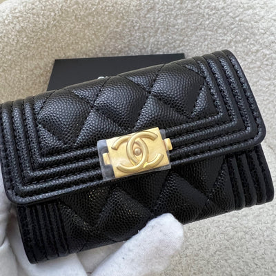 Chanel Boy Snap Card Holder in Black Caviar and LGHW