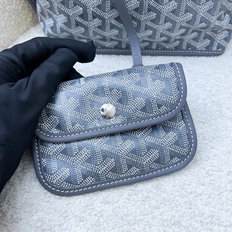 [Brand New - June 2025] Goyard Mini Anjou in Grey Goyardine Canvas and Leather (Including Universal Bag Clip)