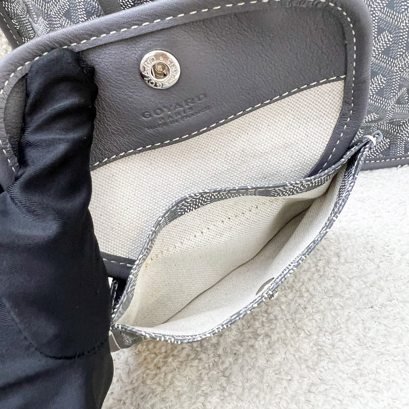 [Brand New - June 2025] Goyard Mini Anjou in Grey Goyardine Canvas and Leather (Including Universal Bag Clip)