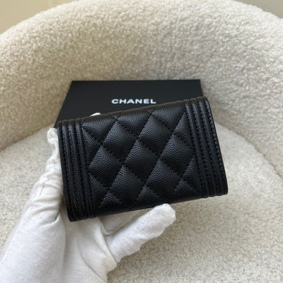 Chanel Boy Snap Card Holder in Black Caviar and LGHW