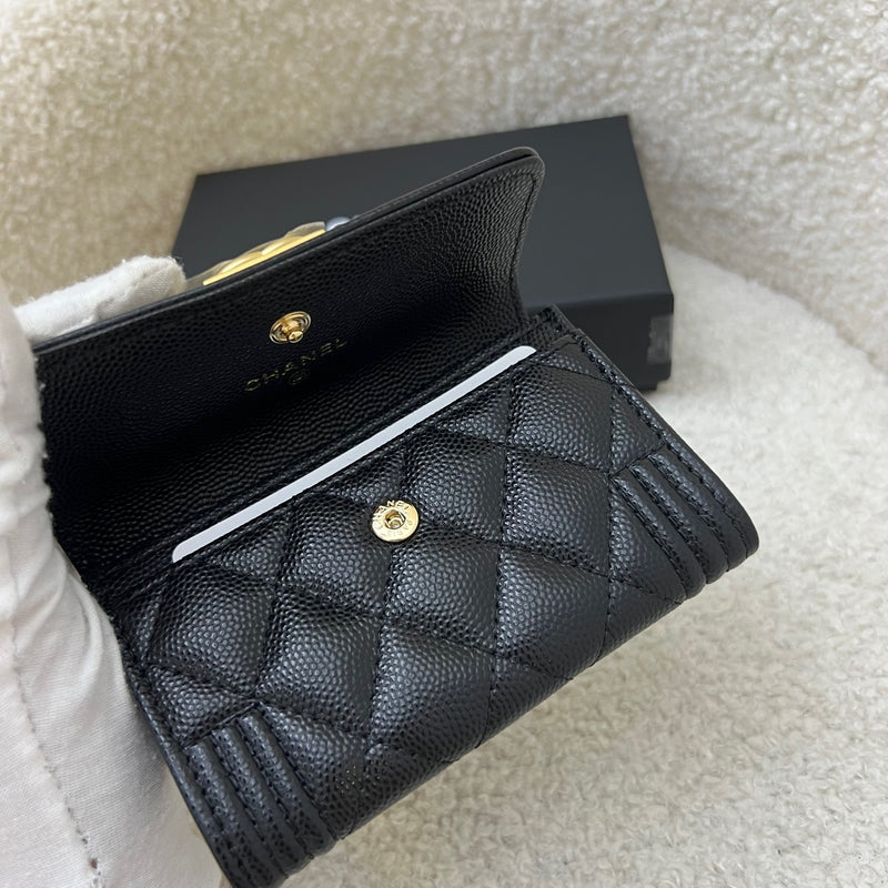 Chanel Boy Snap Card Holder in Black Caviar and LGHW