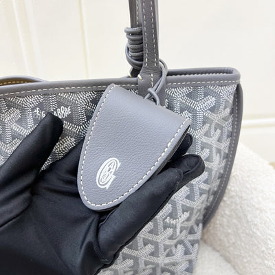[Brand New - June 2025] Goyard Mini Anjou in Grey Goyardine Canvas and Leather (Including Universal Bag Clip)